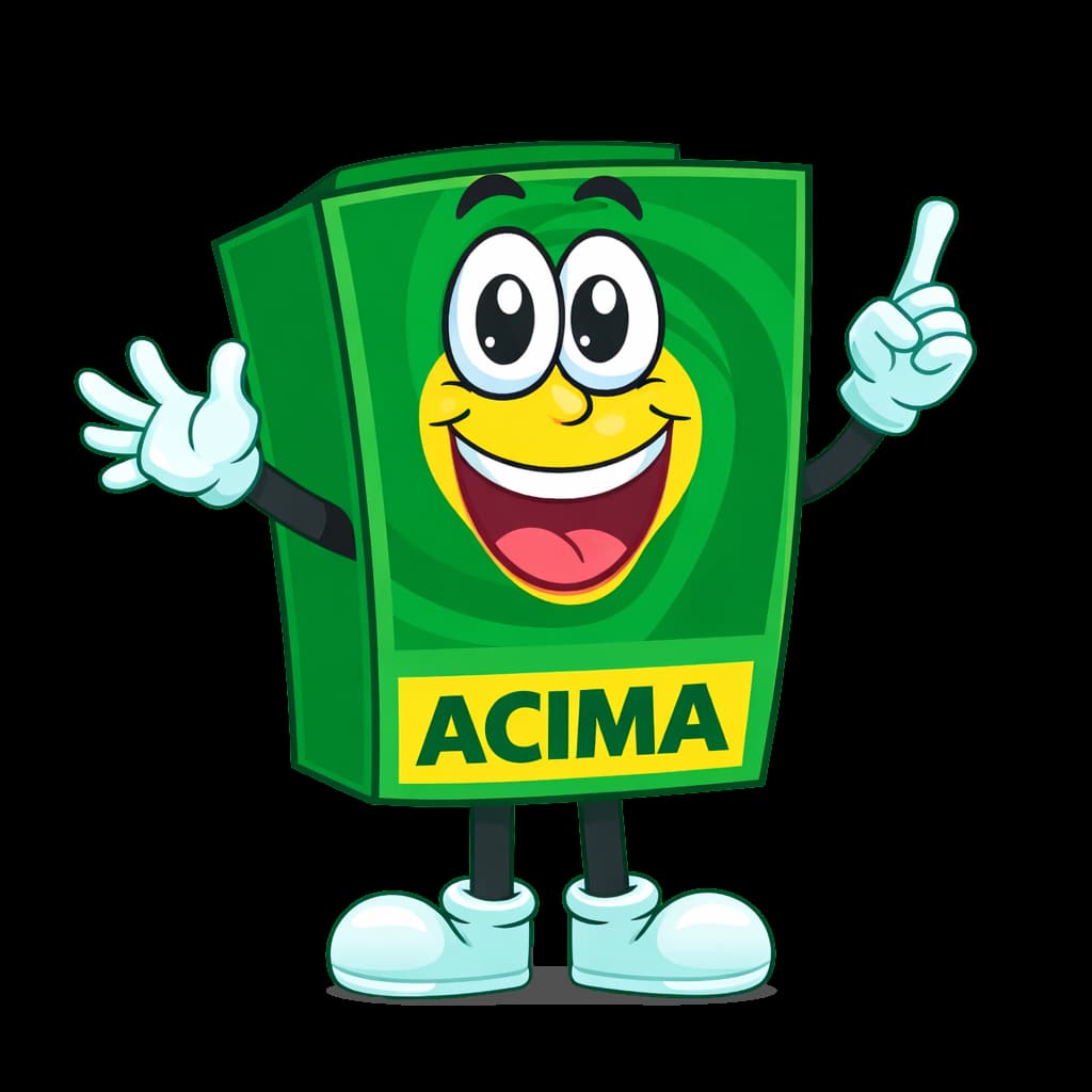 Mascote da ACIMA, uma sacola verde sorridente
